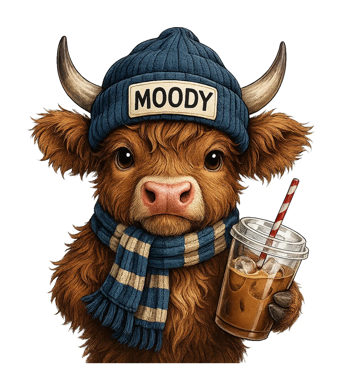 Moody Coffee Addict Highland Cow Cute Baby Cow Sublimation
