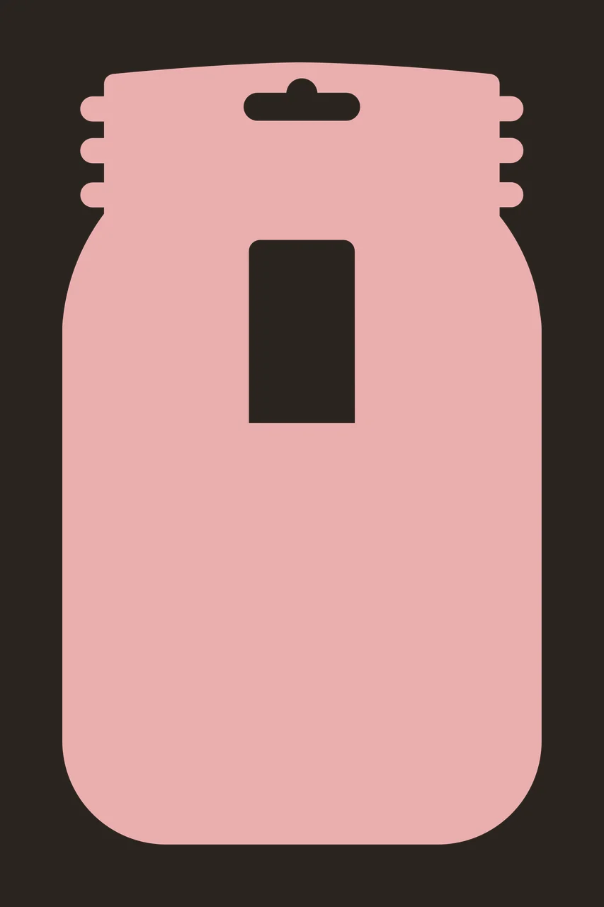 Mason jar silhouette Illustration with mason jar shape, hanging hole slot, center vertical window and threaded neck ridges in dusty rose, pink and white contrast preview thumbnail