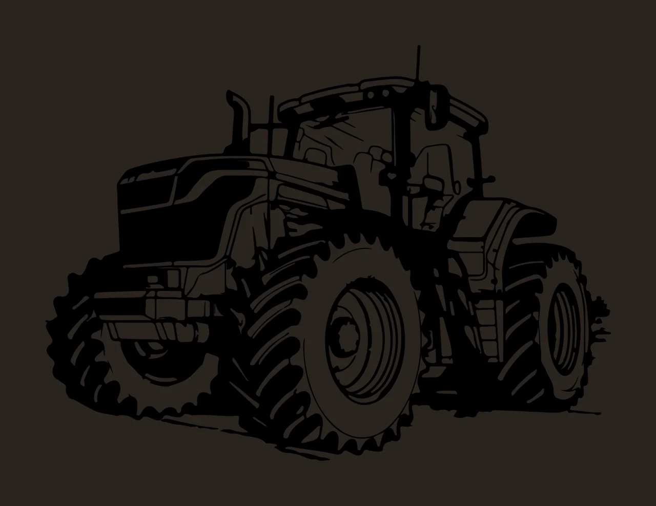 Black Silhouette Heavy Duty Farm Tractor parked detailed white contrast preview thumbnail