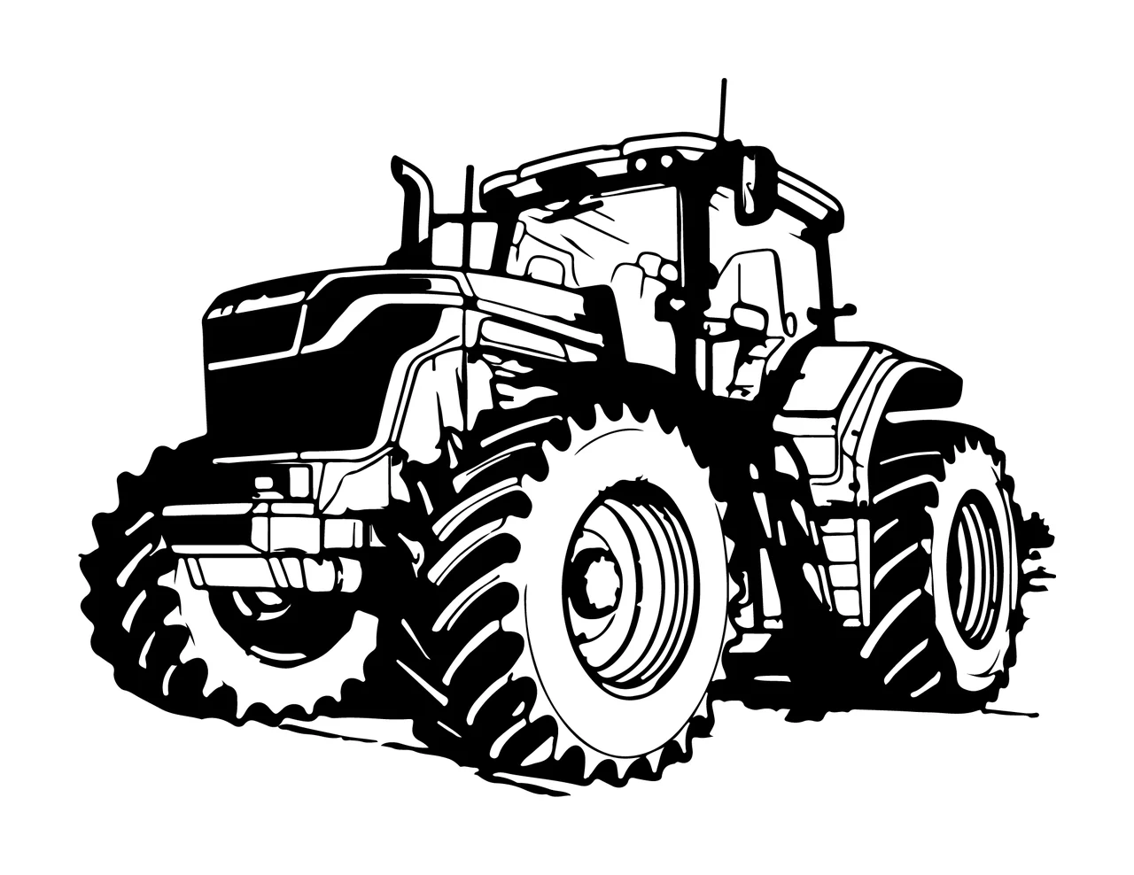 Black Silhouette Heavy Duty Farm Tractor parked detailed white