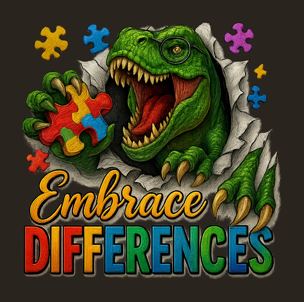Rex Dinosaur Autism Awareness Sublimation Design Embrace contrast preview thumbnail