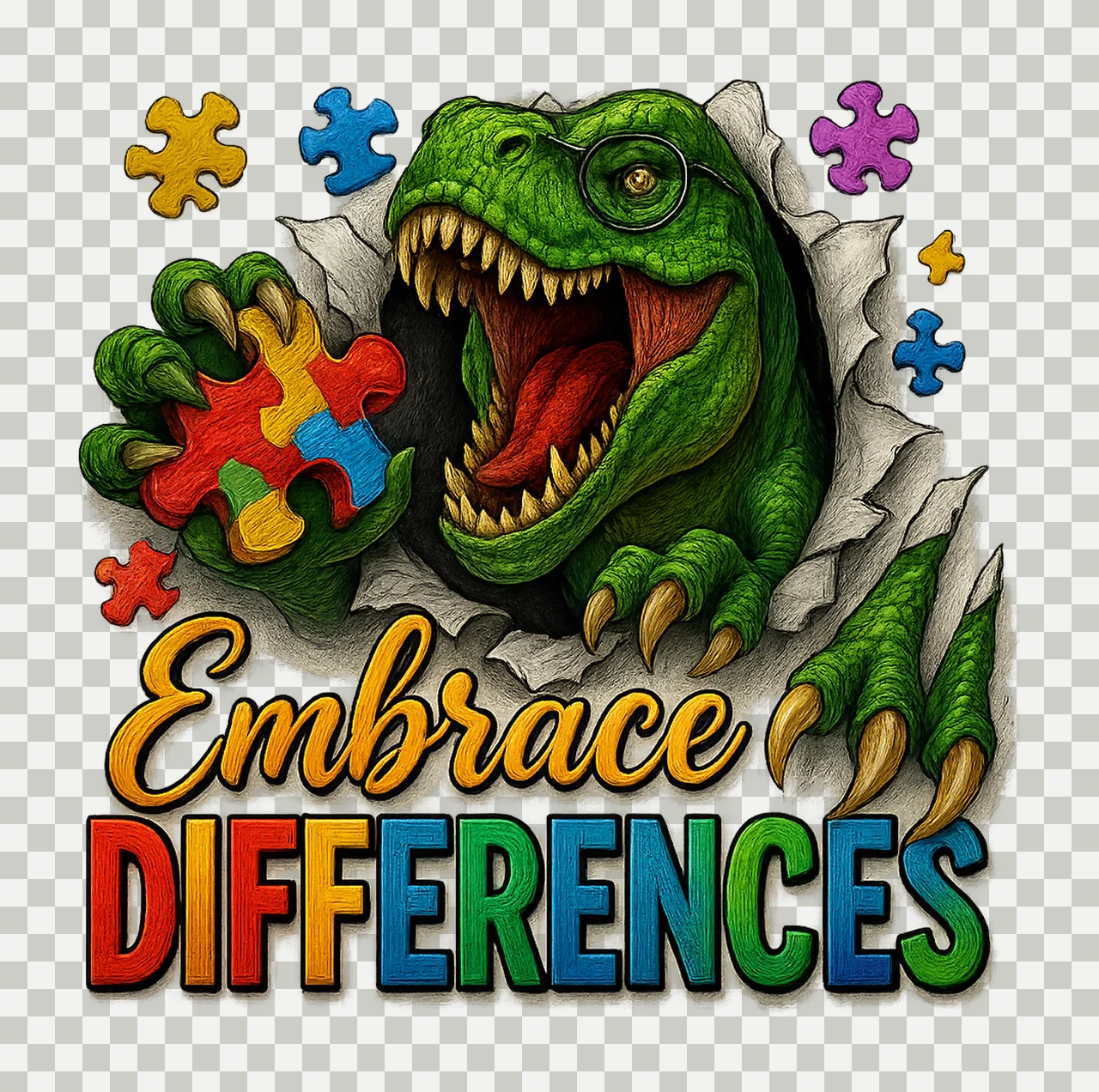 Rex Dinosaur Autism Awareness Sublimation Design Embrace transparency and detail preview thumbnail