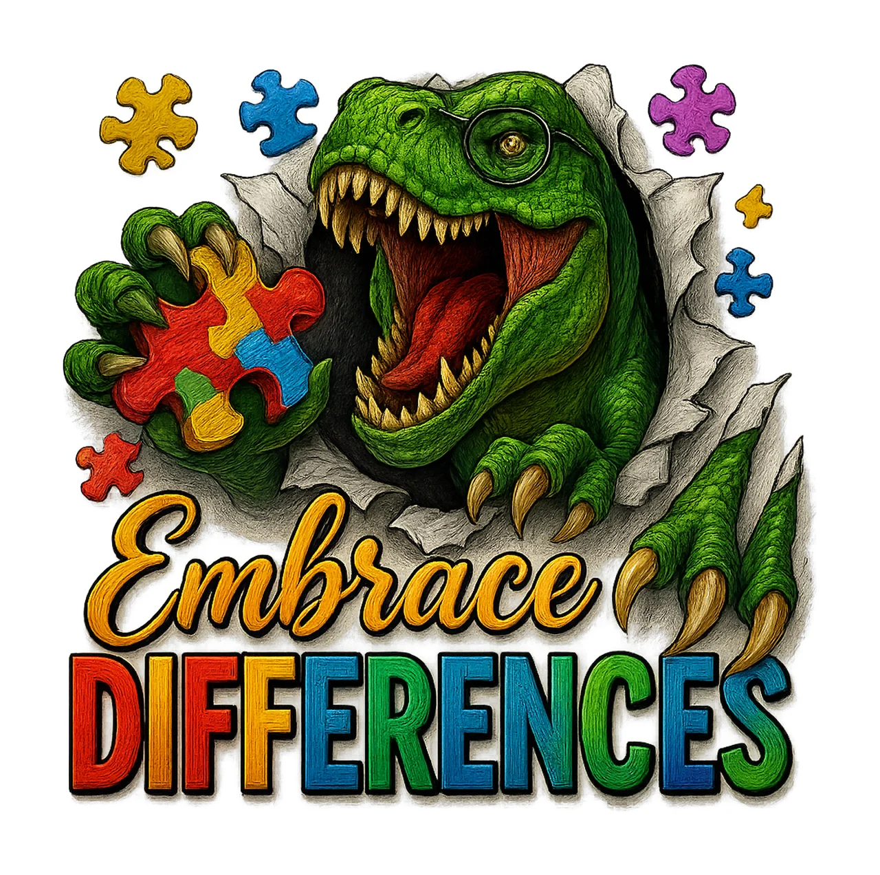 Rex Dinosaur Autism Awareness Sublimation Design Embrace