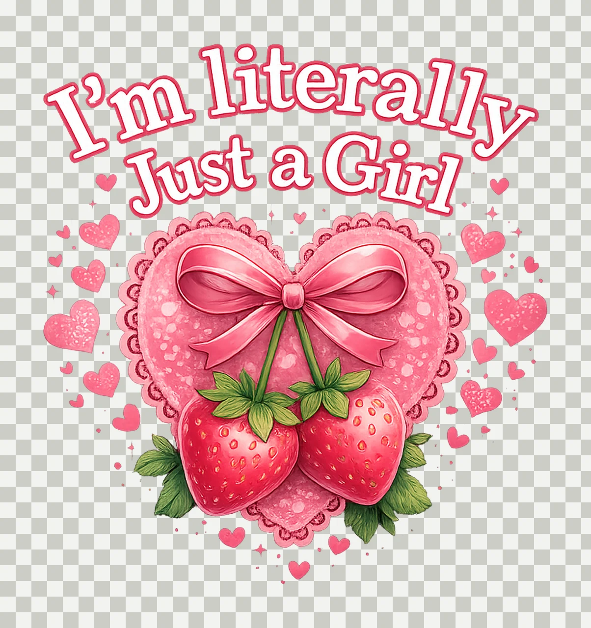 Im Literally Just Girl Pink Coquette Bow Cherry Women Cute transparency and detail preview thumbnail