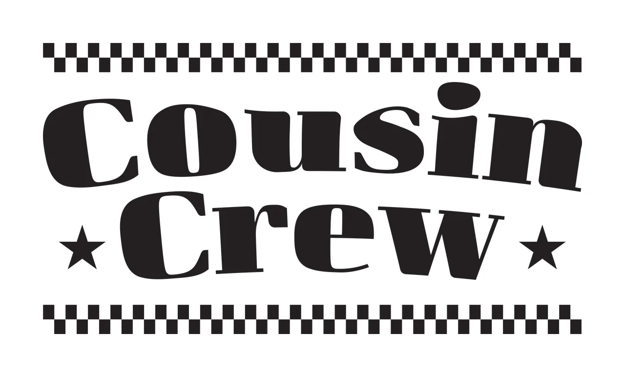 Cousin Crew Text Checkerboard Borders pattern stars silhouette