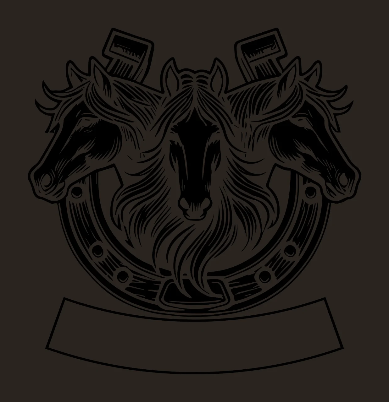 Horse Three Horses With Horseshoe Frame Badge facing forward contrast preview thumbnail