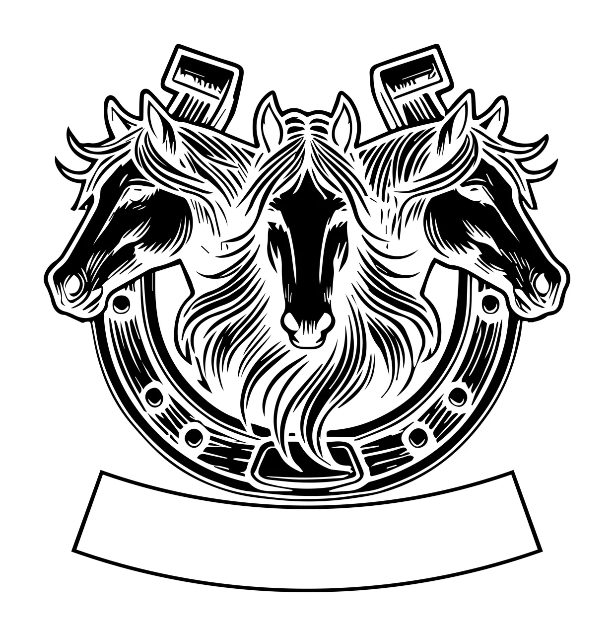 Horse Three Horses With Horseshoe Frame Badge facing forward