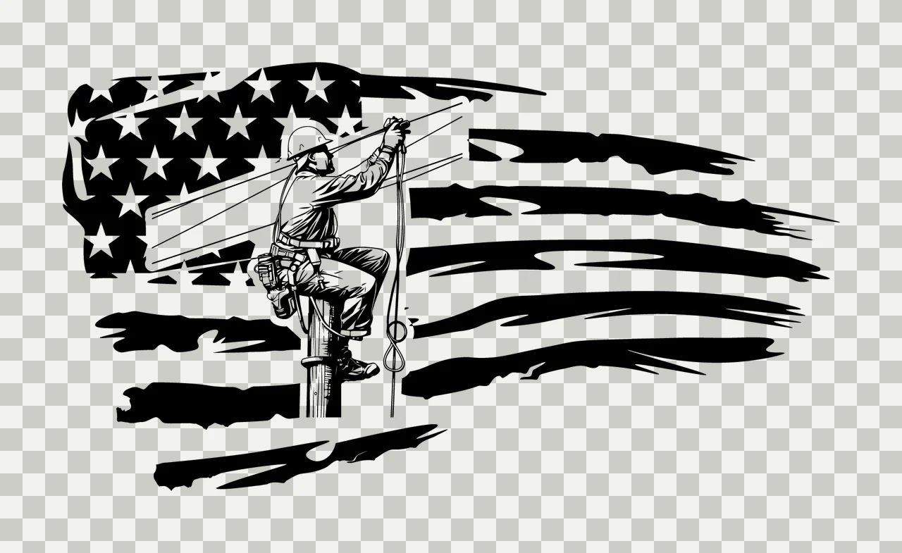 Line Worker On Pole Before Flag Backdrop climbing ladder art transparency and detail preview thumbnail