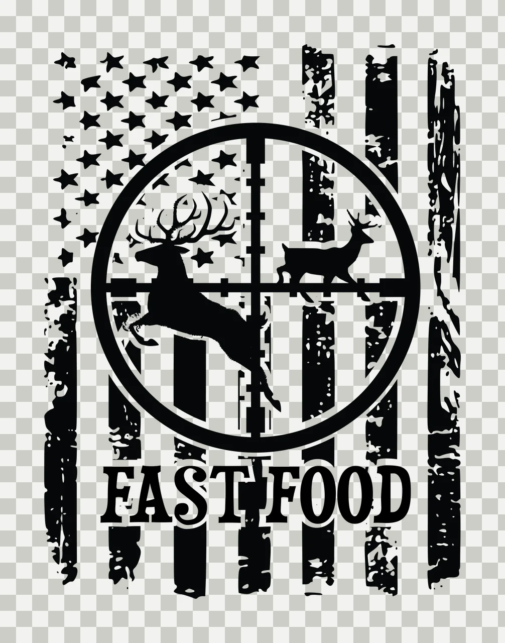Fast Food Flag Deer Silhouettes Inside A Scope standing distressed transparency and detail preview thumbnail