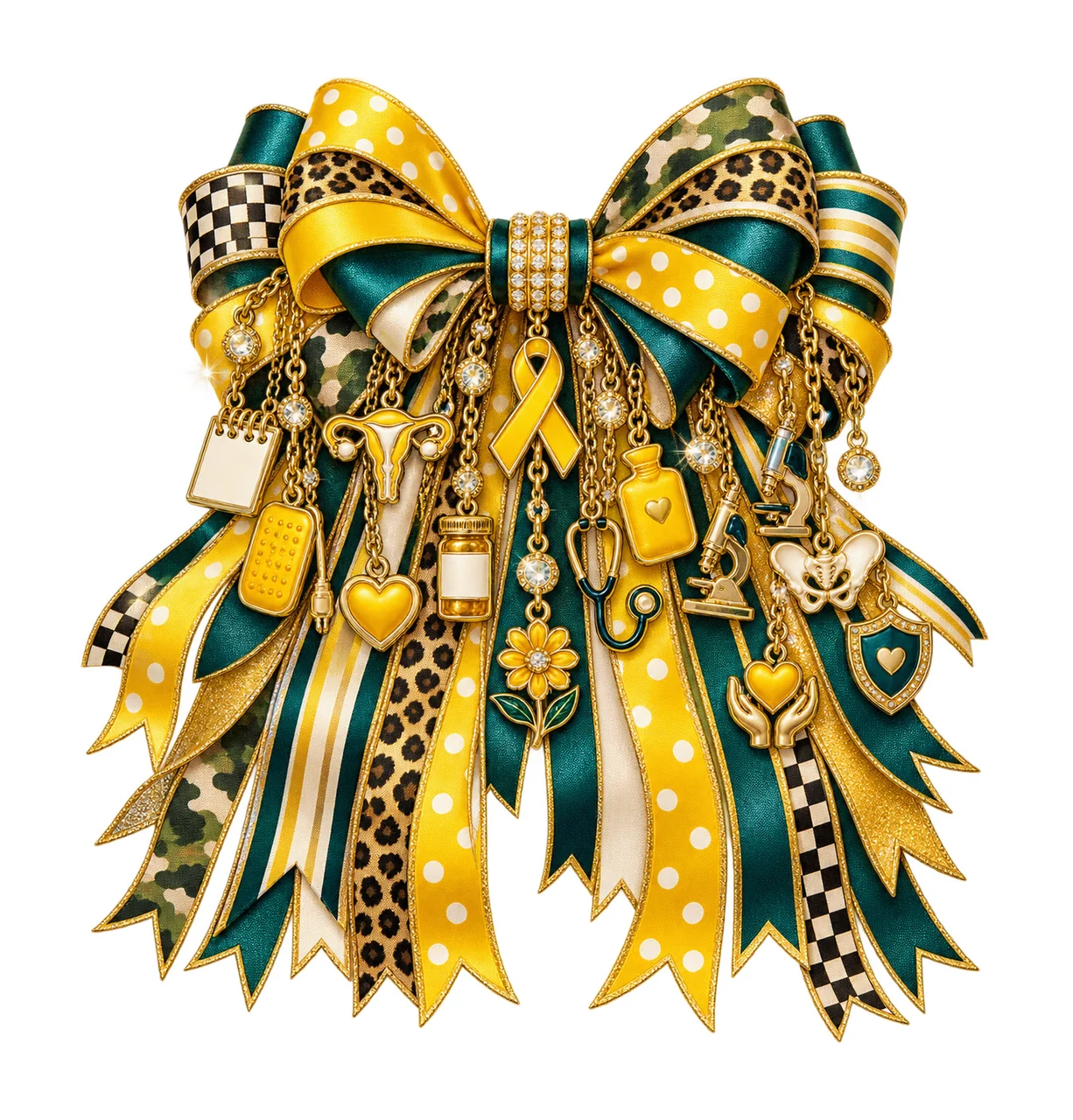Endometriosis Awareness Bow Charm PNG, Themed Gold Chain Charms, Coquette Ribbon Sublimation Design, Transparent Digital Download