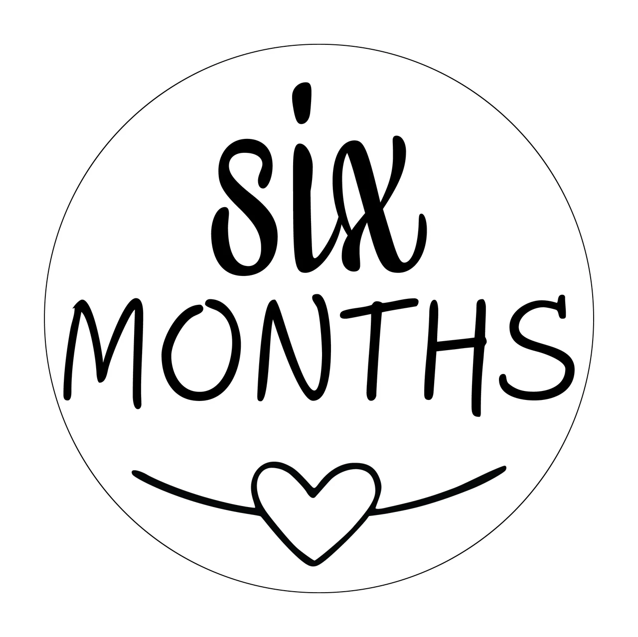 Six Months Circle Emblem With Scripted Text containing heart