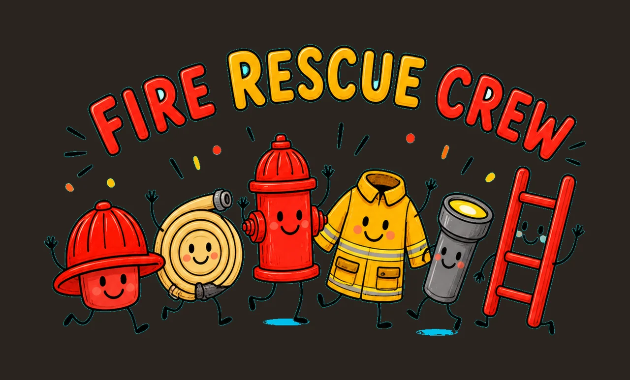 Firefighter Doodle Smiling Rescue Characters Variation A contrast preview thumbnail