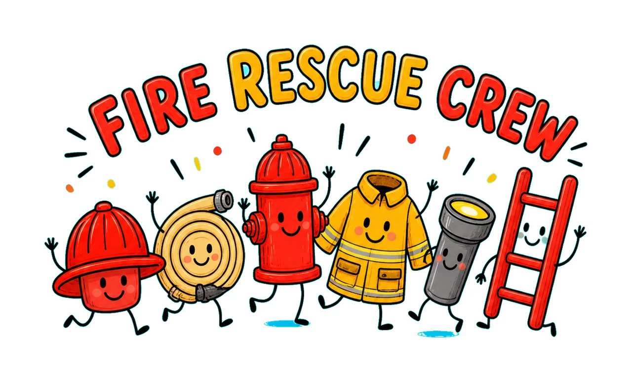Firefighter Doodle Smiling Rescue Characters Variation A