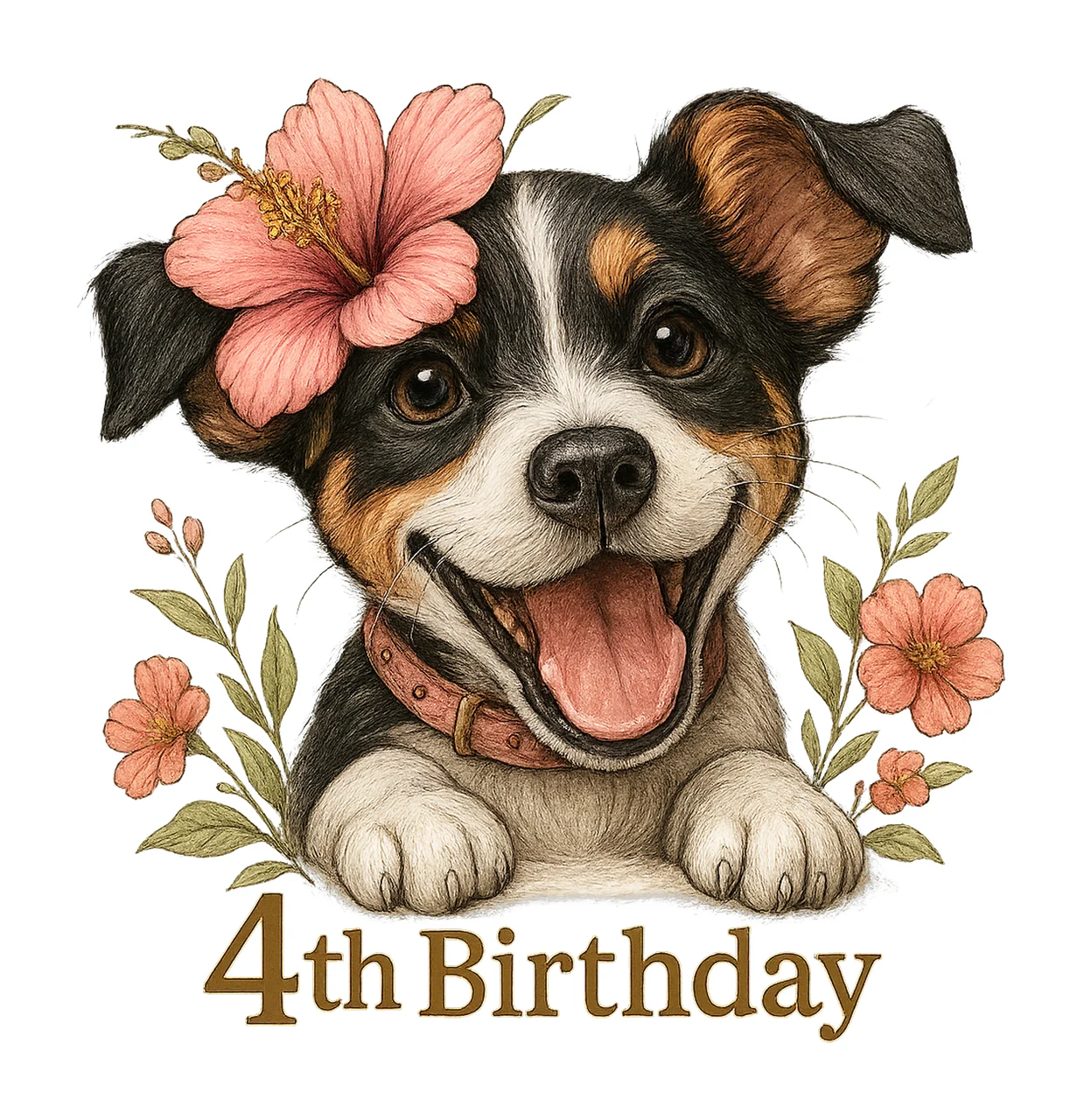 Floral Dog Artwork Cute Puppy with Flower Pet Lover Design