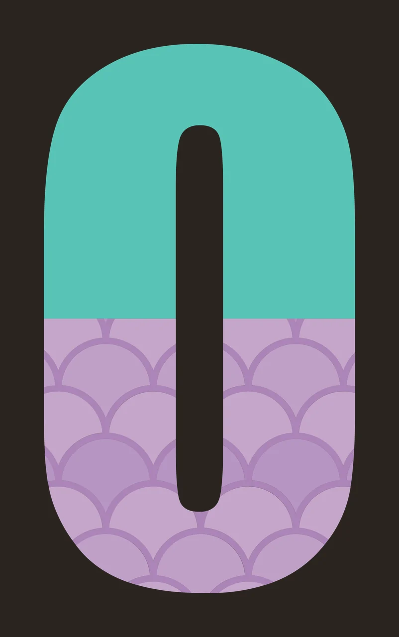 0 zero Number Design with teal upper block, purple scalloped scale pattern and white central slot in lavender purple contrast preview thumbnail