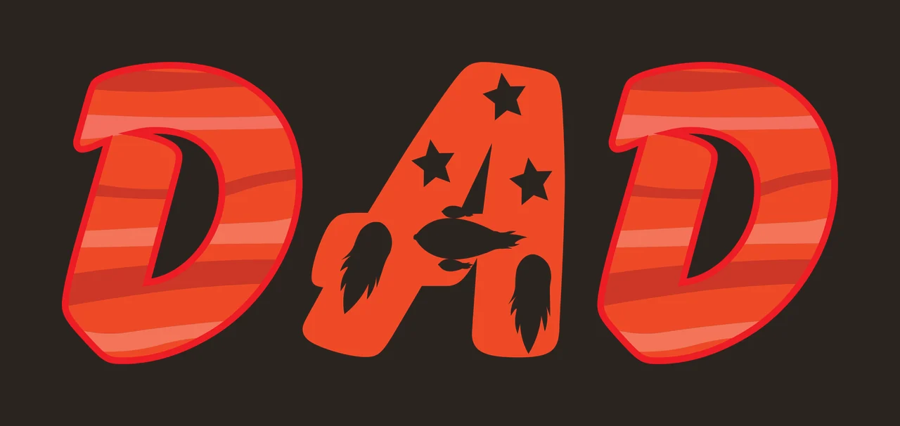 DAD Typography Design with letter D, striped pattern, stars and symbols in red, orange and white contrast preview thumbnail