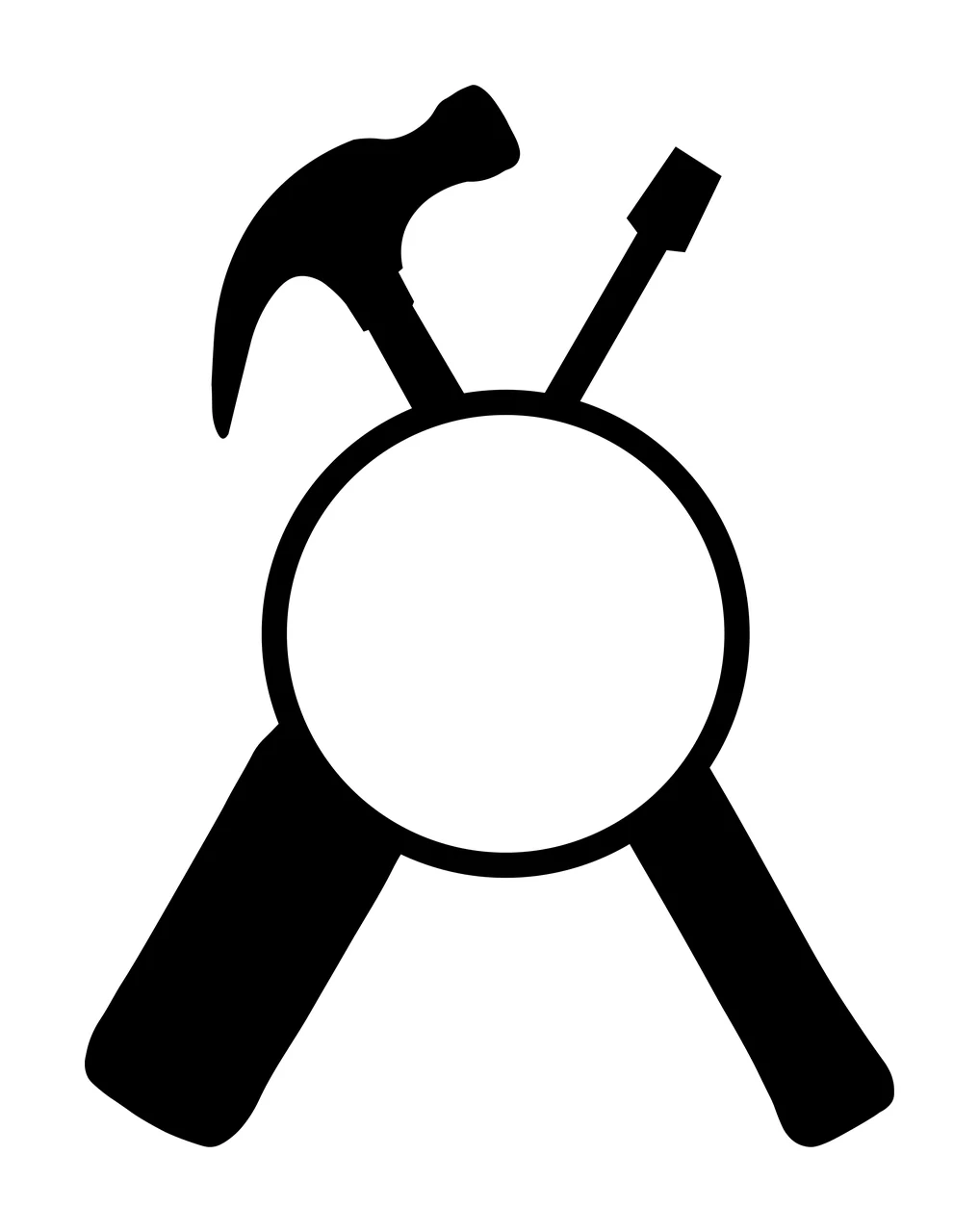 Crossed hammer and screwdriver silhouette Illustration with circular frame and blank space in black and white