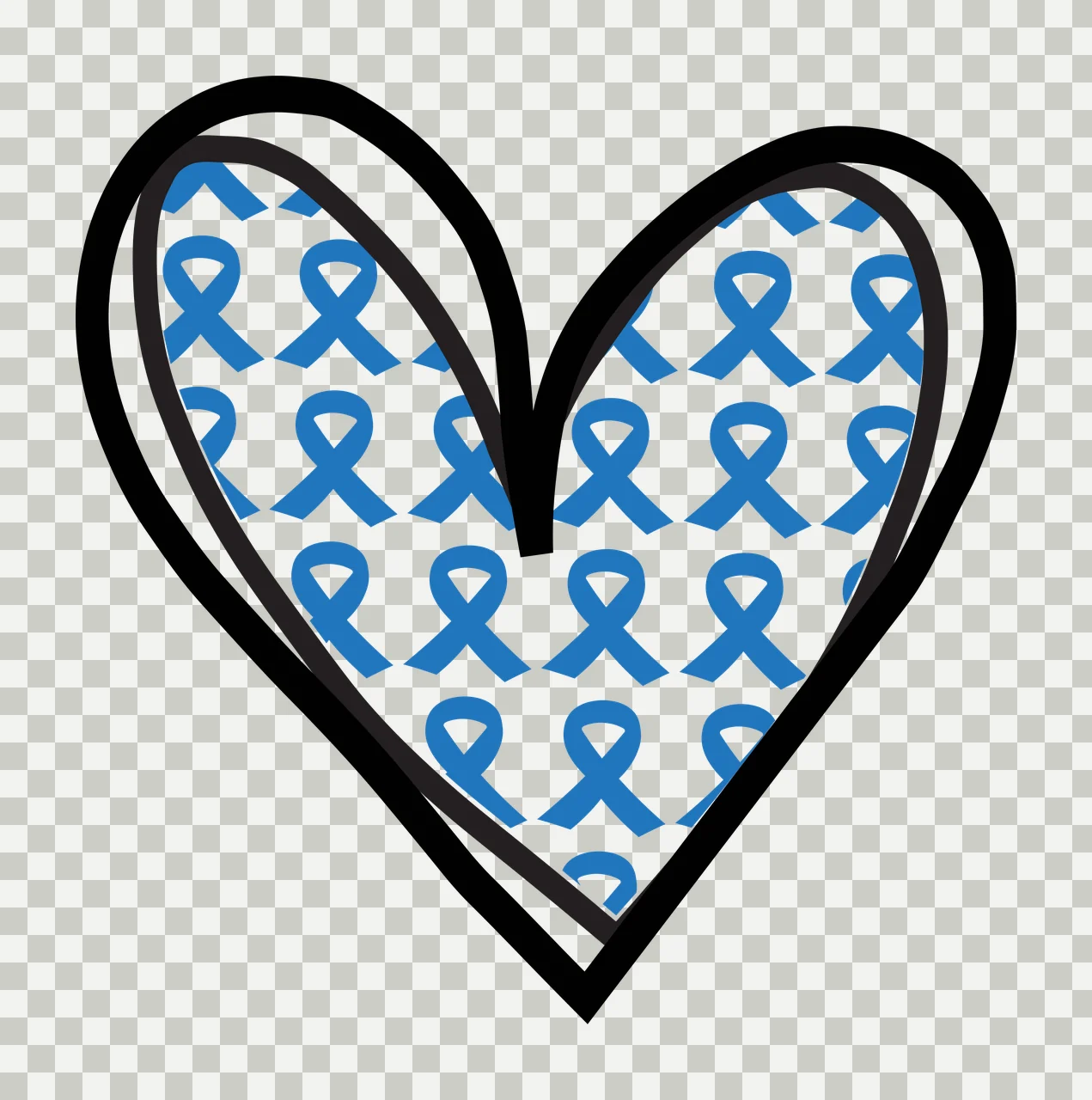 Heart-shaped design with blue awareness ribbons pattern with black heart outline and white background transparency and detail preview thumbnail
