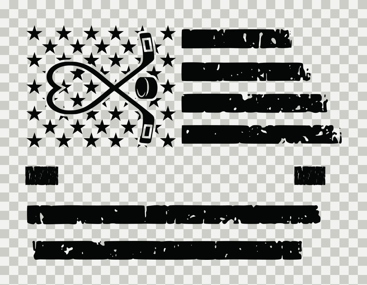 Hockey Flag Distressed Graphic With Sticks And Puck stars black transparency and detail preview thumbnail