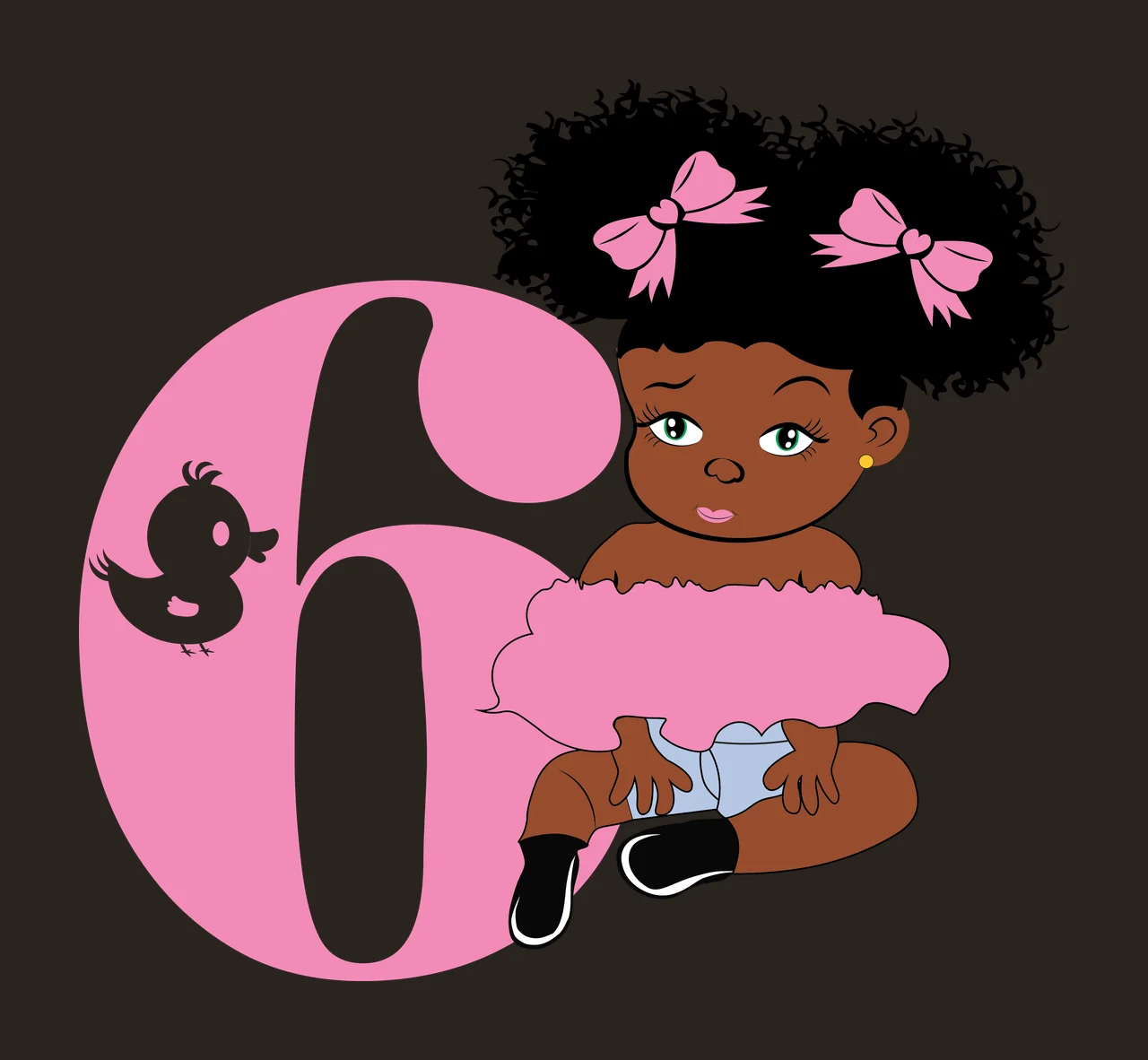 Black 6 Silhouette Of A Curly Haired Figure sitting number six contrast preview thumbnail