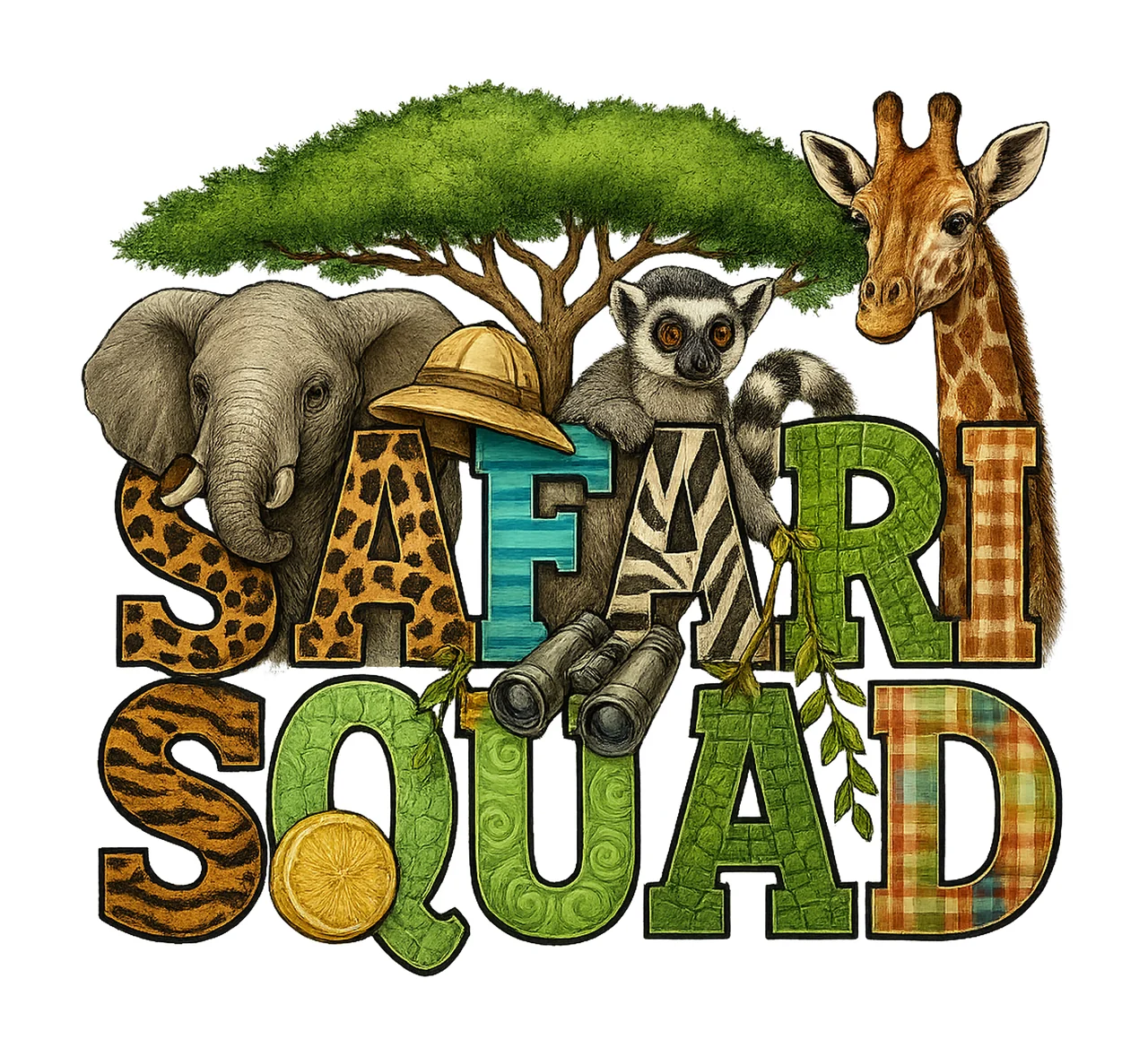 Safari Squad Zoo Crew Sublimation Design Giraffe Animal