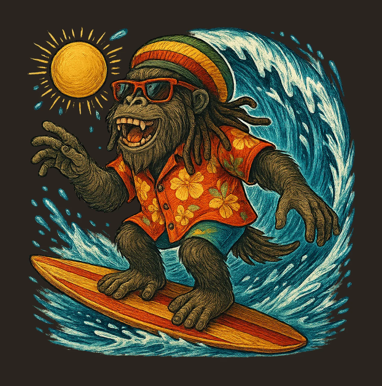 Surfing Dinosaur Artwork Rex in Hawaiian Shirt Funny Summer contrast preview thumbnail