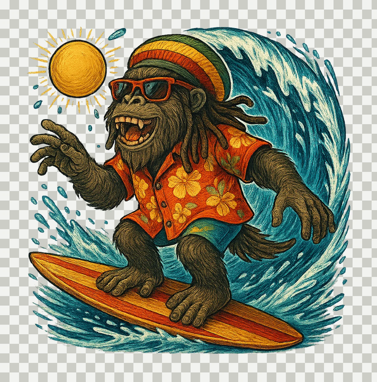 Surfing Dinosaur Artwork Rex in Hawaiian Shirt Funny Summer transparency and detail preview thumbnail