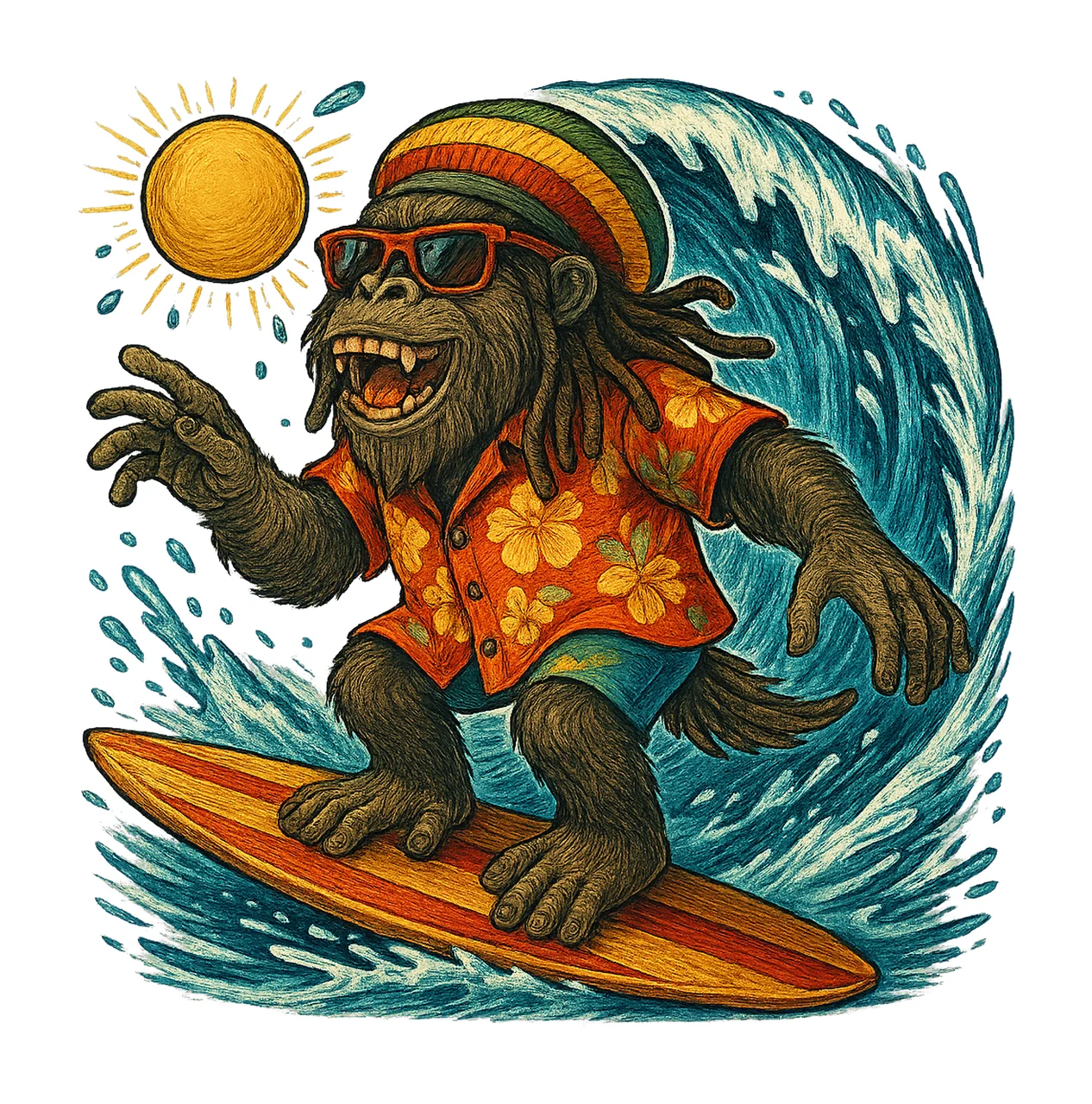 Surfing Dinosaur Artwork Rex in Hawaiian Shirt Funny Summer