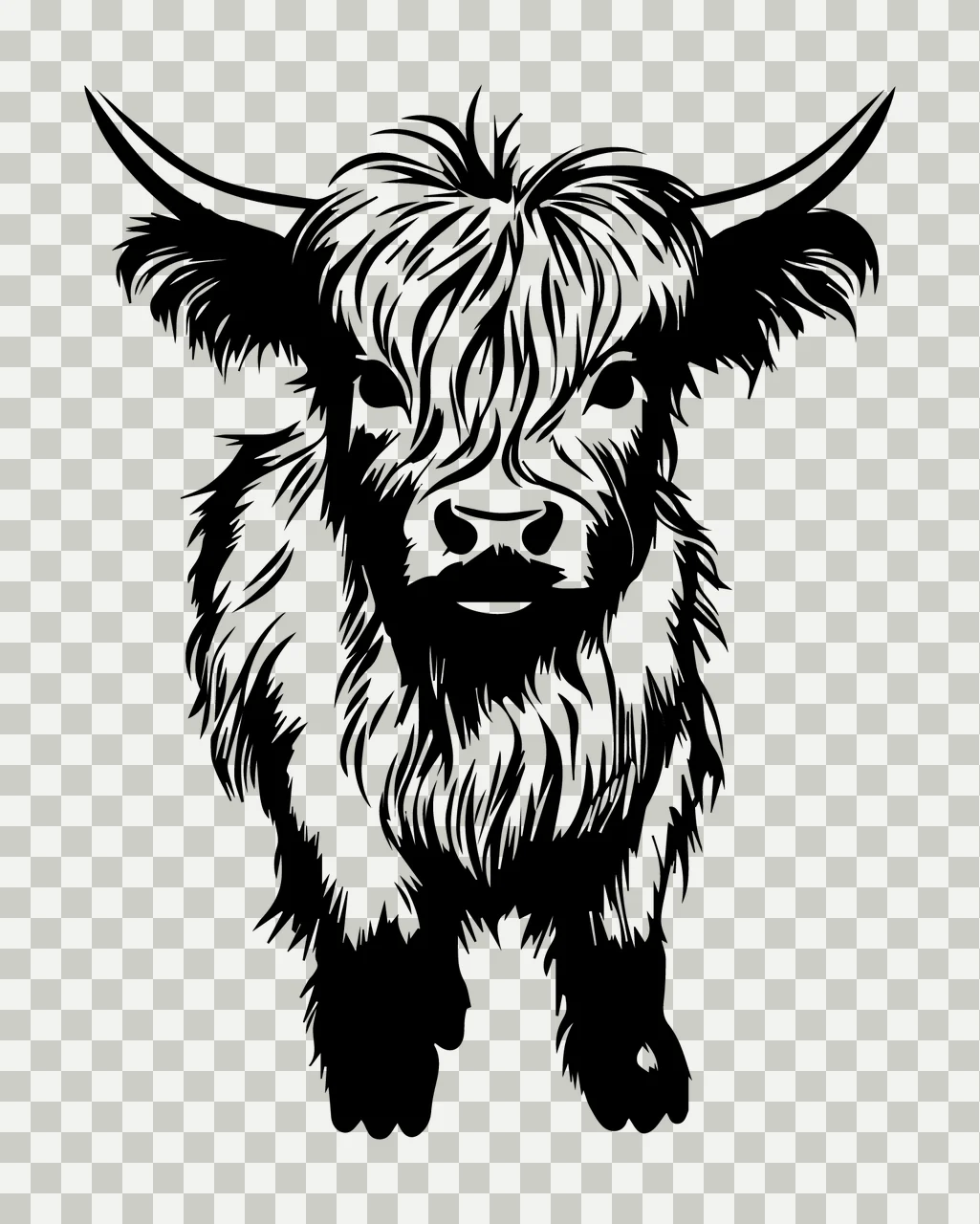 Front Facing Furry Animal Portrait head horns fur ink sketch transparency and detail preview thumbnail