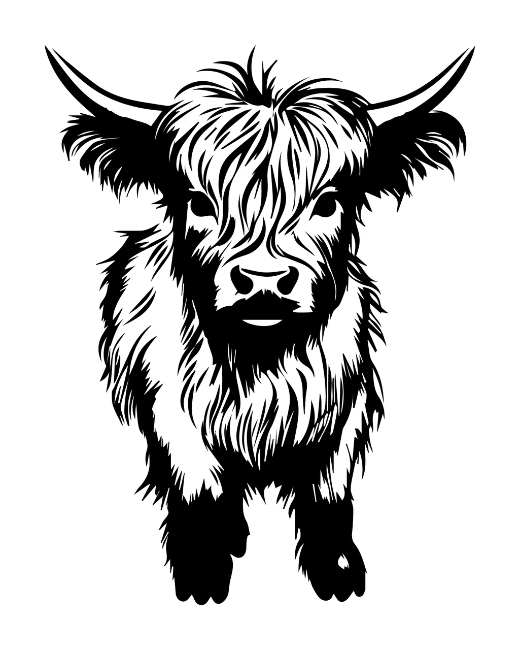 Front Facing Furry Animal Portrait head horns fur ink sketch