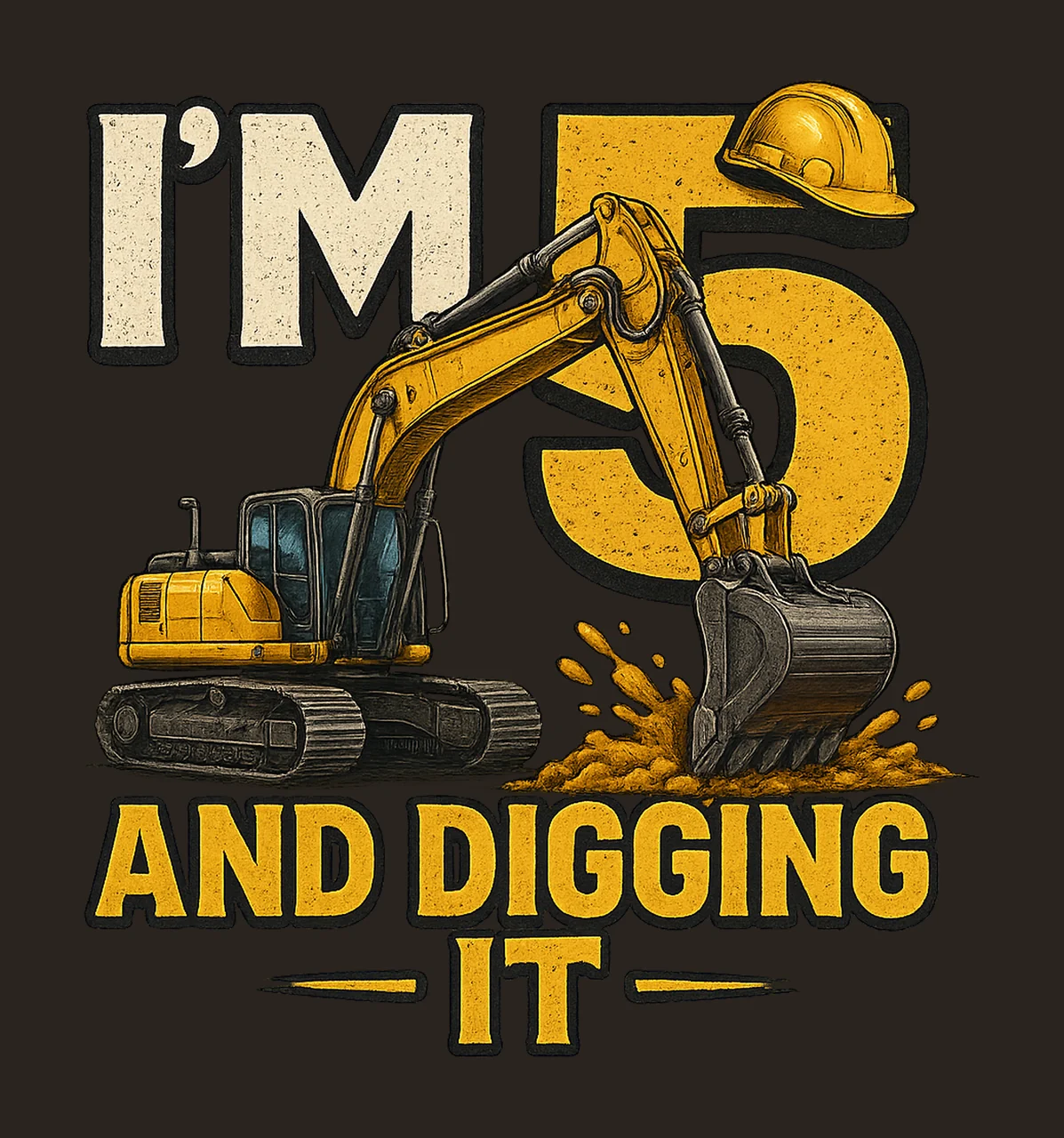 Im And Digging It 5th Birthday Excavator Construction Theme contrast preview thumbnail
