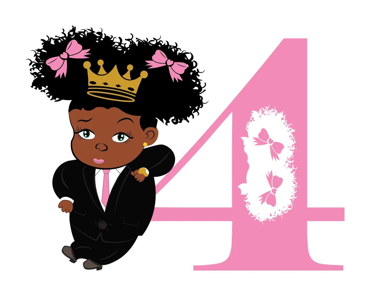 Black 4 Silhouette Of A Curly Haired Figure standing number four