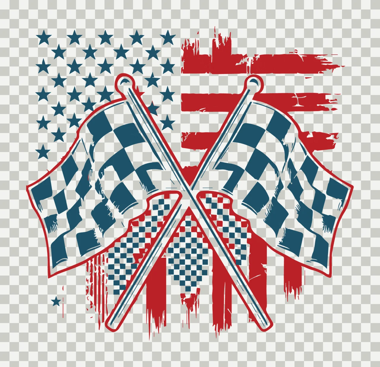 Race Flag Crossed Racing Flags With Striped checkered stars transparency and detail preview thumbnail