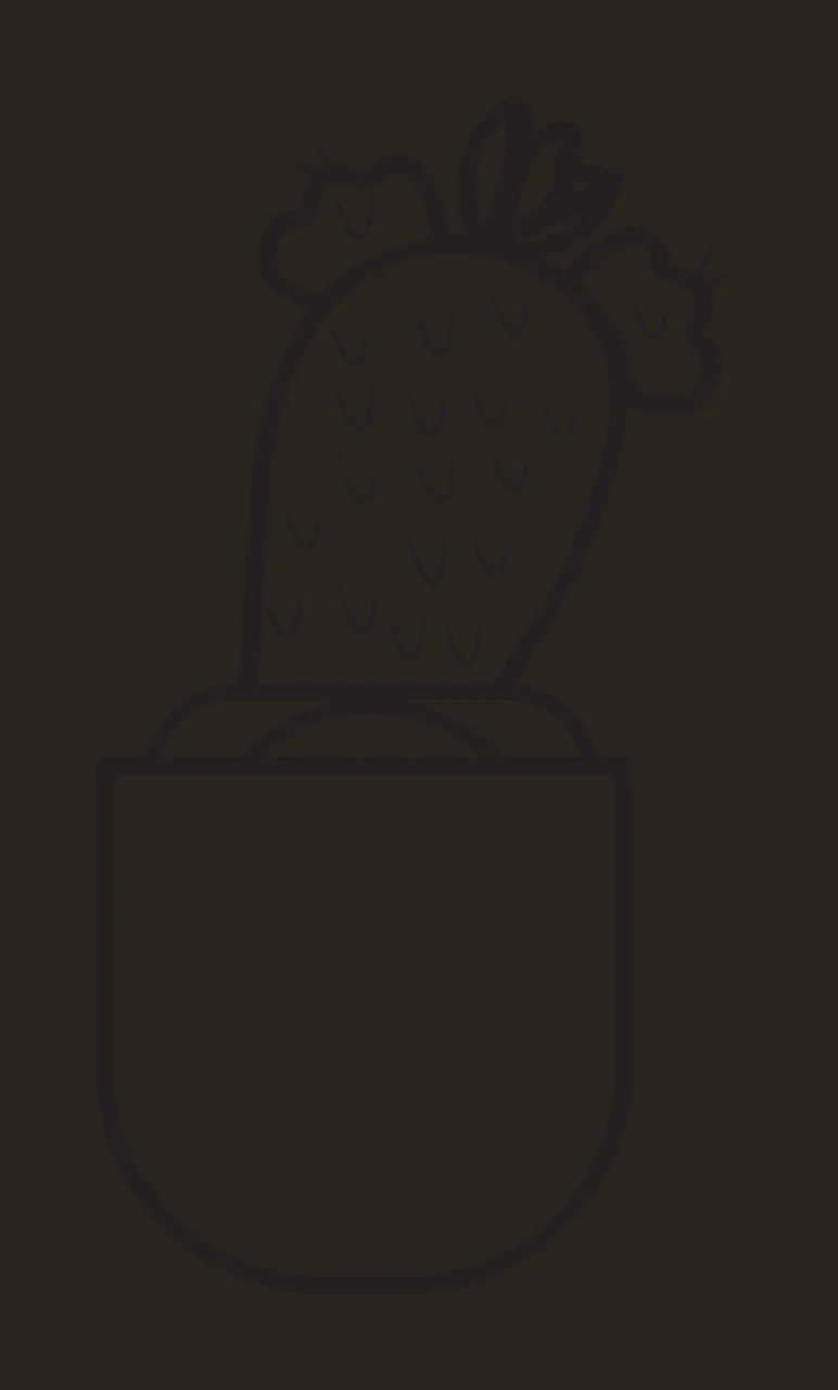 Line Art Illustration of Prickly pear cactus in pocket-shaped pot with spines, two small leaves and three pads in black and white contrast preview thumbnail