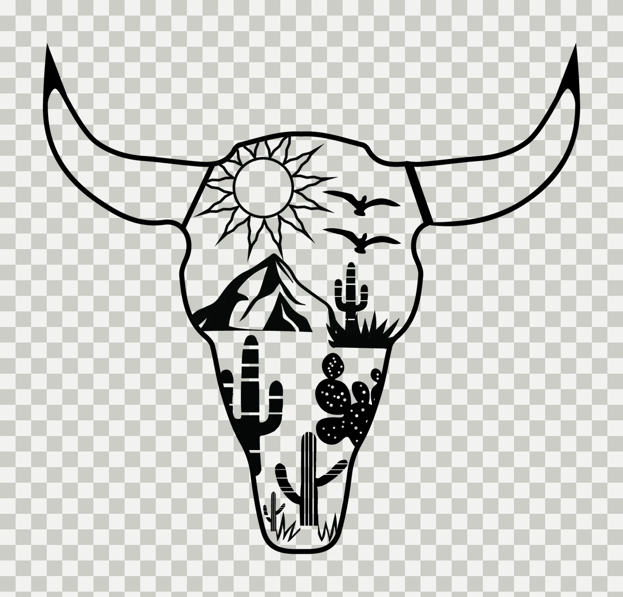 Can Glass Wrap Bull Skull With Sun transparency and detail preview thumbnail