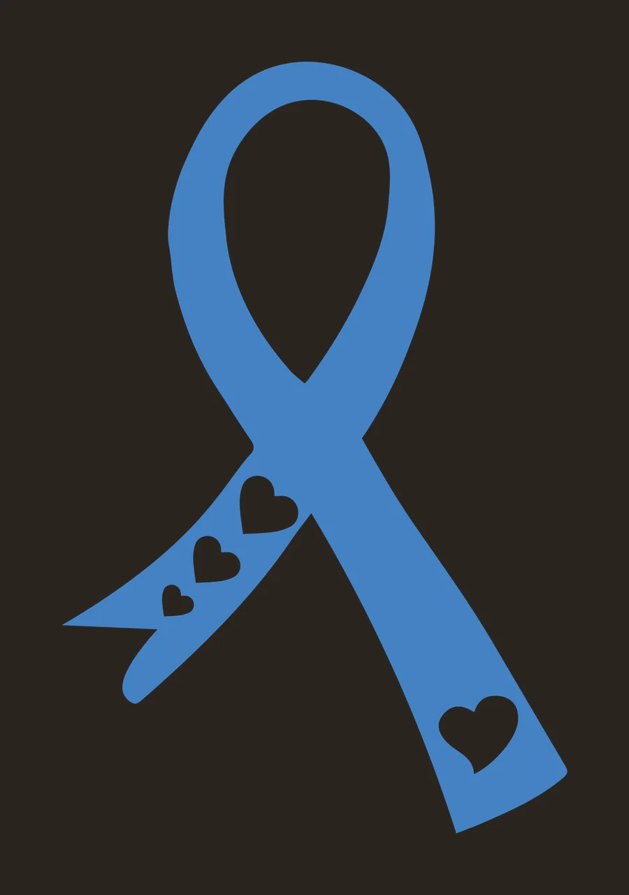Blue awareness ribbon with white heart cutouts Illustration with three small hearts on left tail and one larger heart on right tail contrast preview thumbnail