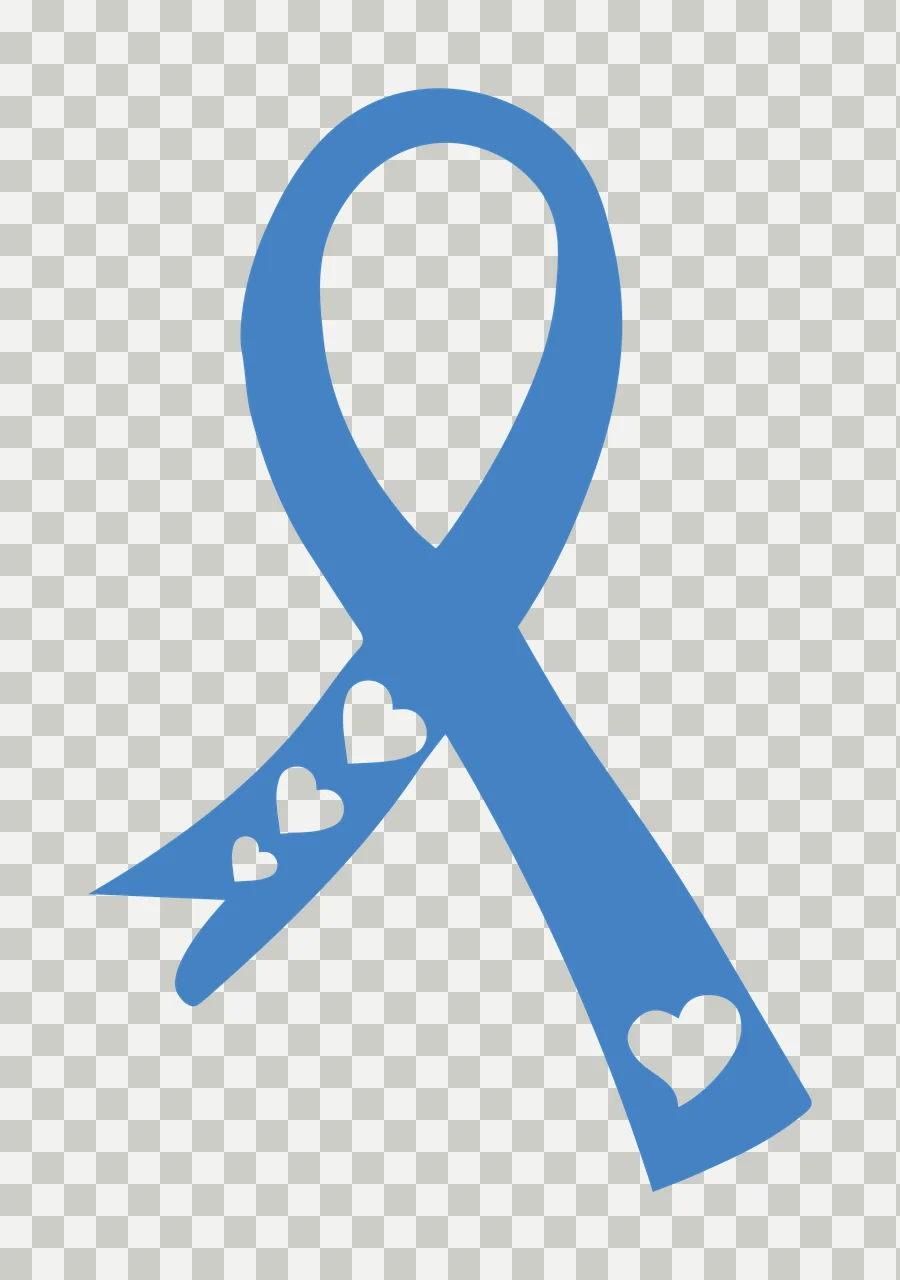 Blue awareness ribbon with white heart cutouts Illustration with three small hearts on left tail and one larger heart on right tail transparency and detail preview thumbnail