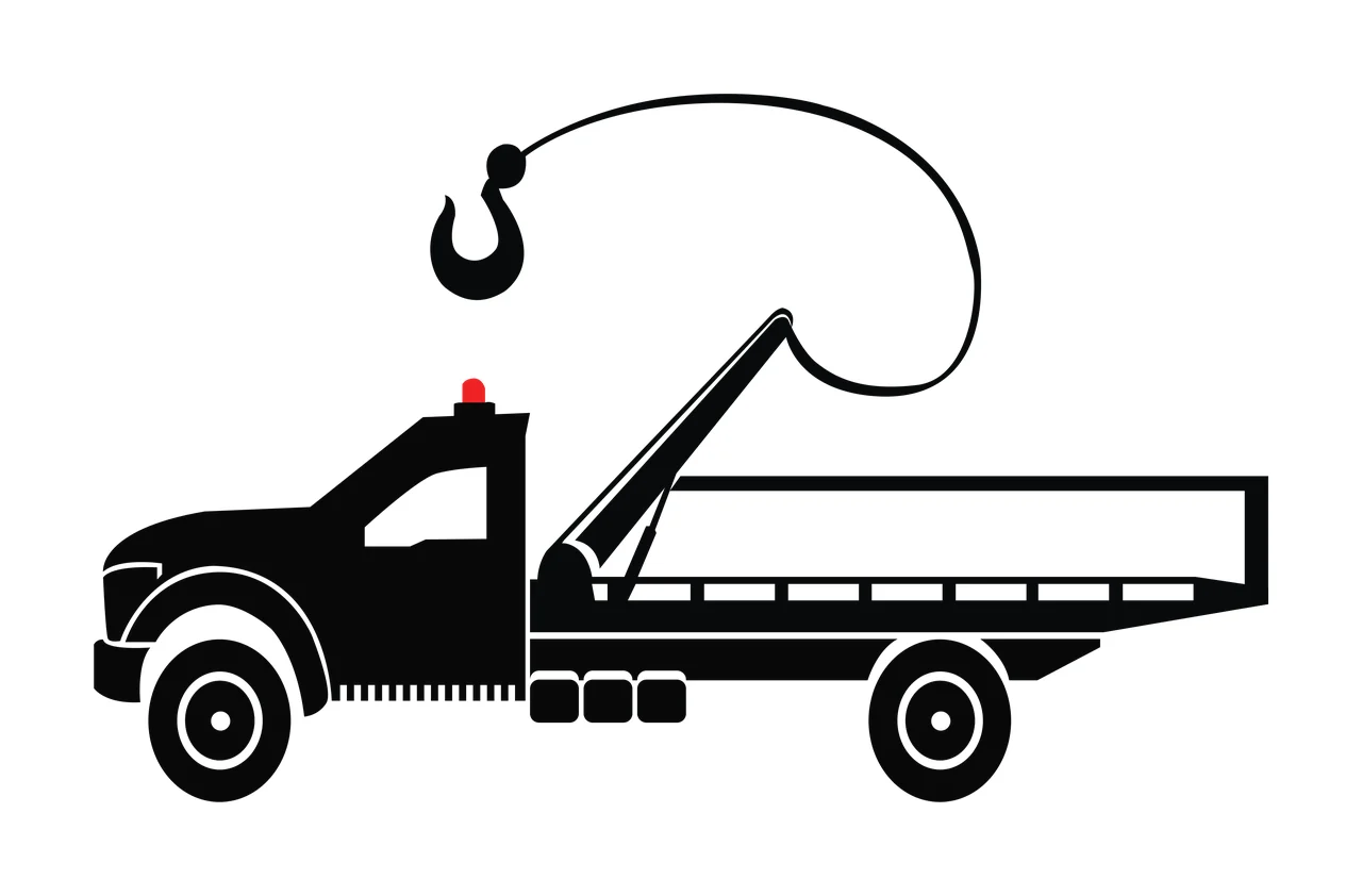Truck Black Silhouette Of A Utility With Lifting hook flatbed