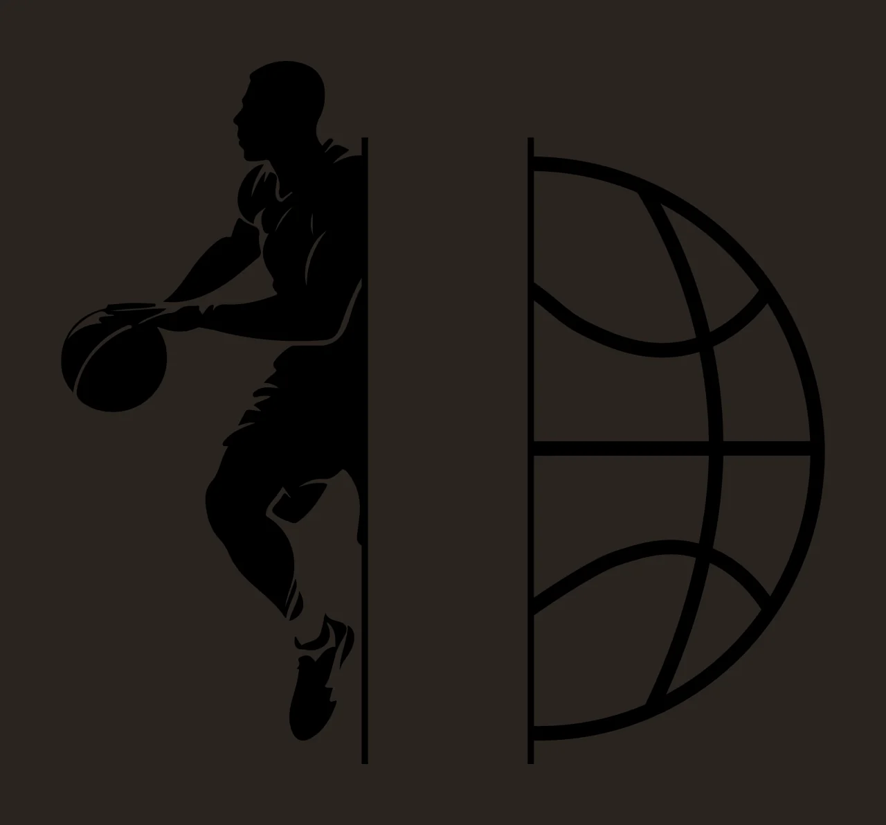 Ball Silhouette Of A Basketball Player Beside Curved Athlete contrast preview thumbnail