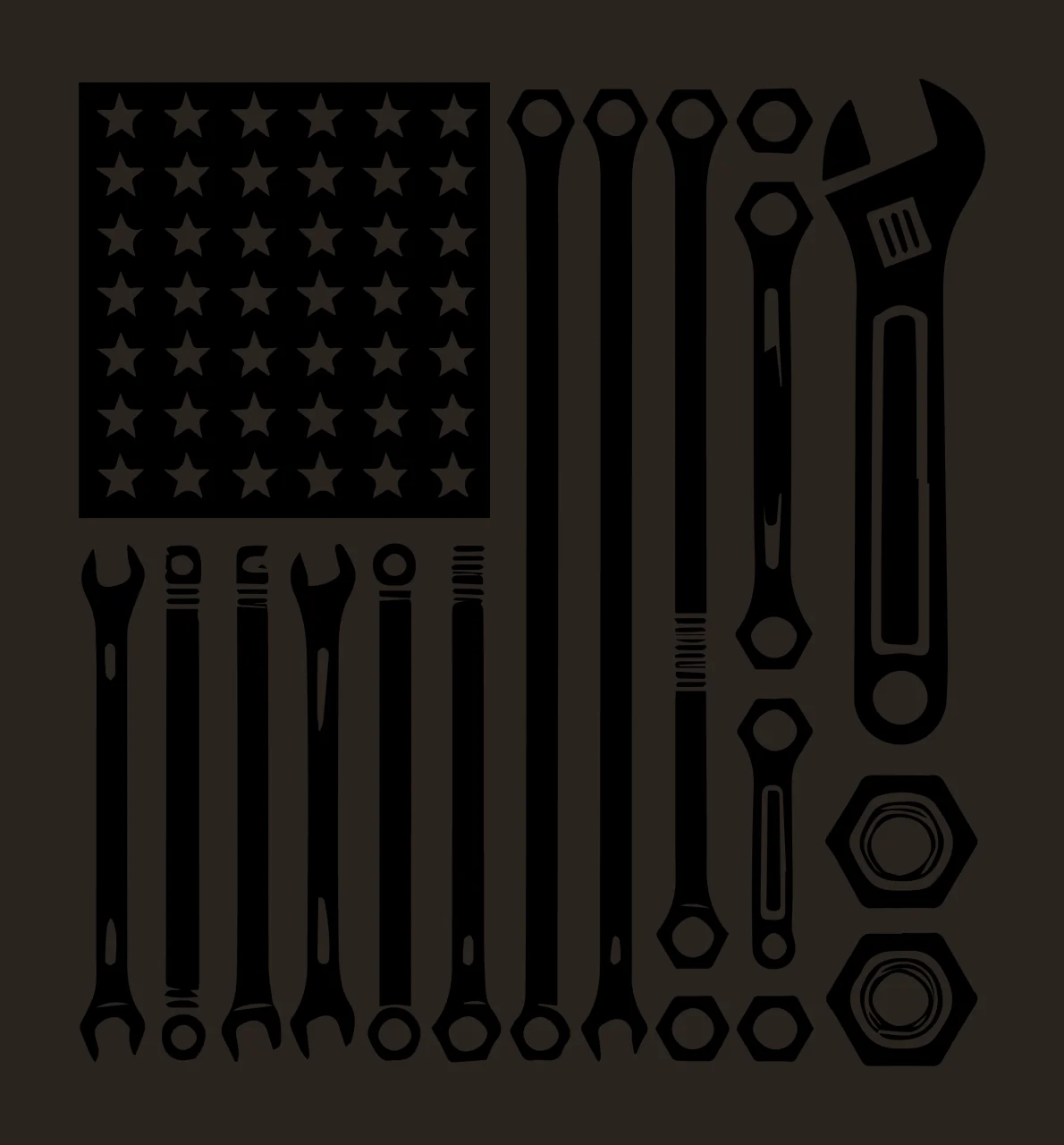 Flag Composed Of Mechanic Tools stars wrenches nuts black white contrast preview thumbnail