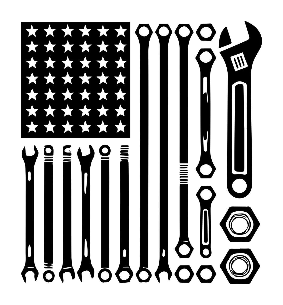 Flag Composed Of Mechanic Tools stars wrenches nuts black white