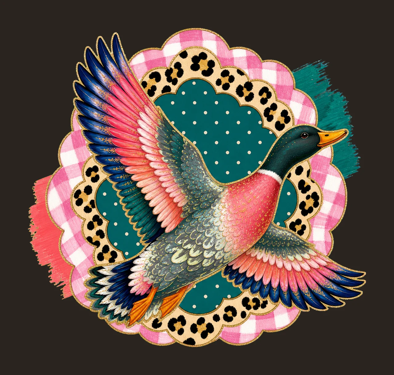 Flying Mallard Duck Colorful Preppy Hunting Variation A contrast preview thumbnail