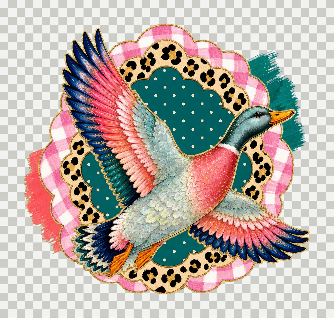 Flying Mallard Duck Colorful Preppy Hunting Variation A transparency and detail preview thumbnail