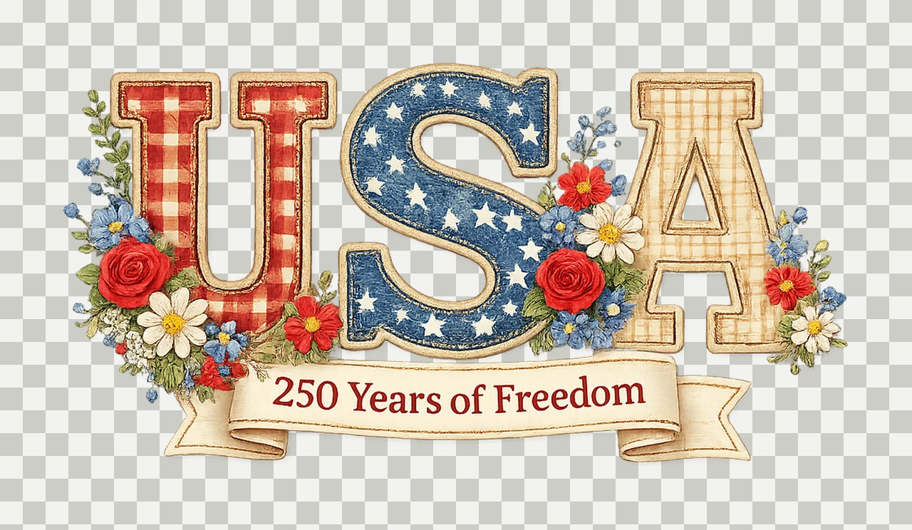 USA Floral Patchwork 250th Anniversary Sublimation Design transparency and detail preview thumbnail