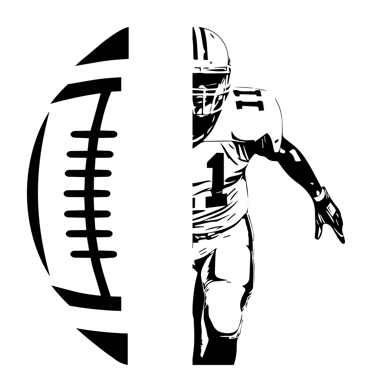 11 Football Player Split View Graphic running black white sports