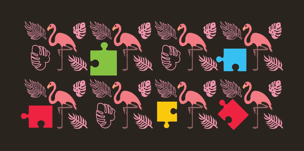 Can Glass Wrap Flamingo Leaves And Puzzle Piece pattern repeat contrast preview thumbnail