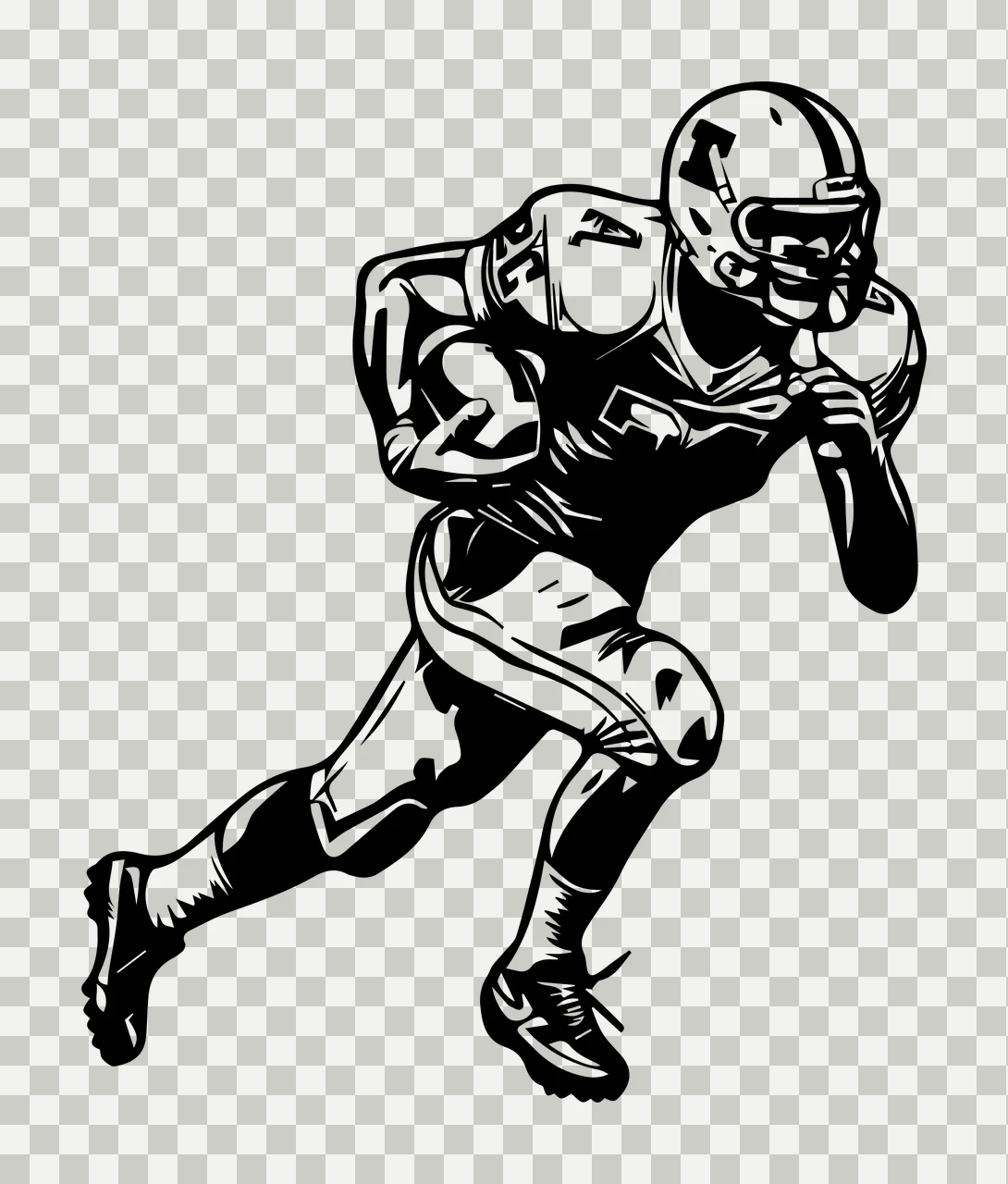 Football Player Black And White Running helmet uniform graphic transparency and detail preview thumbnail