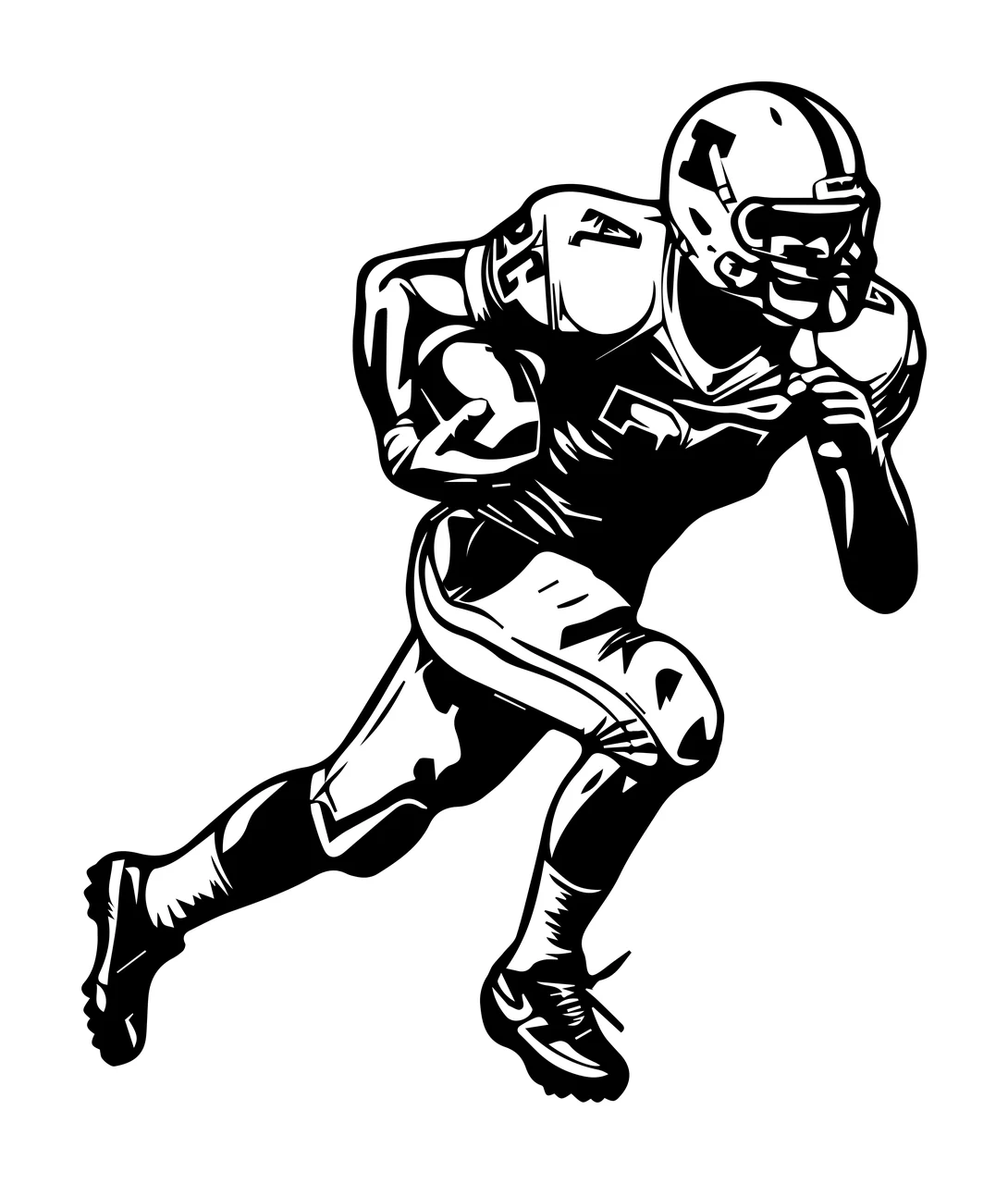Football Player Black And White Running helmet uniform graphic