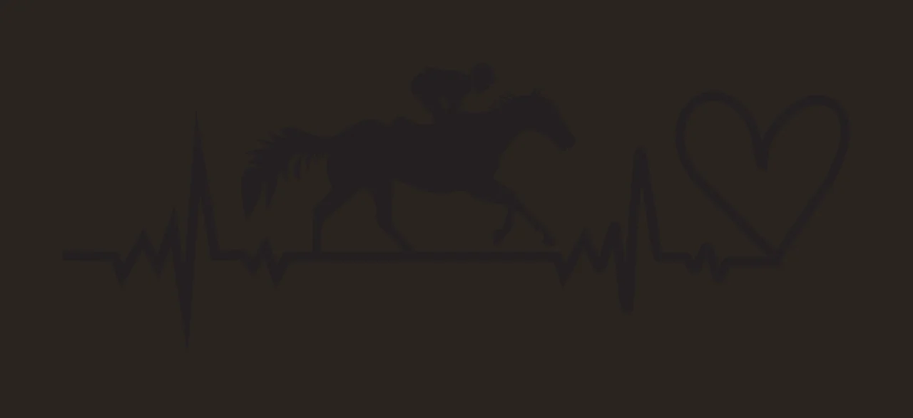 Silhouette Design of Jockey on horse with ECG line and heart with black silhouette of jockey on horse, ECG waveform line and heart shape contrast preview thumbnail