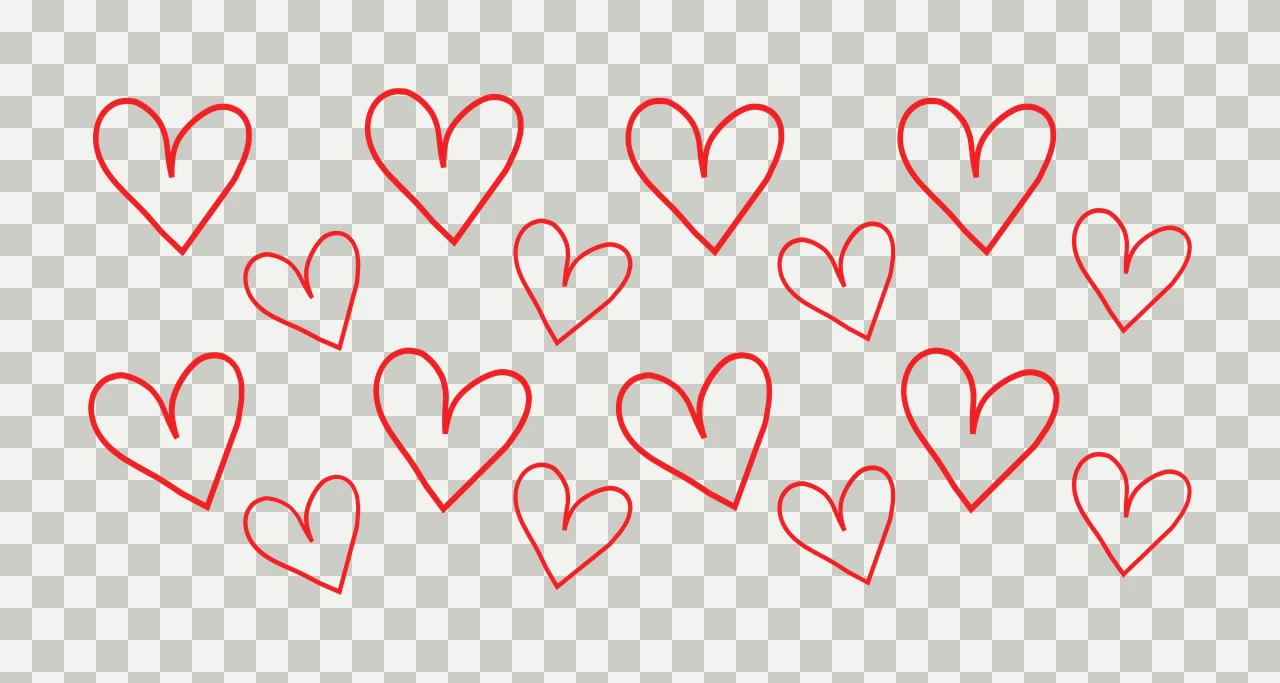 Line Art Illustration of Hand-drawn red heart doodles with white background transparency and detail preview thumbnail